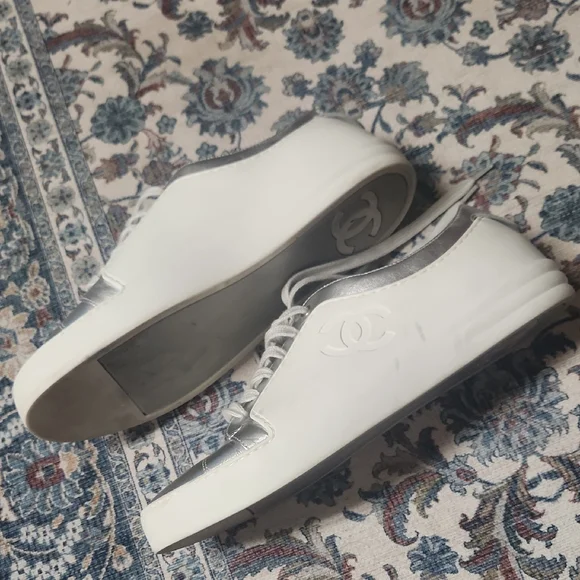 CHANEL Women's Metallic Silver Sneakers - Picture 14 of 17